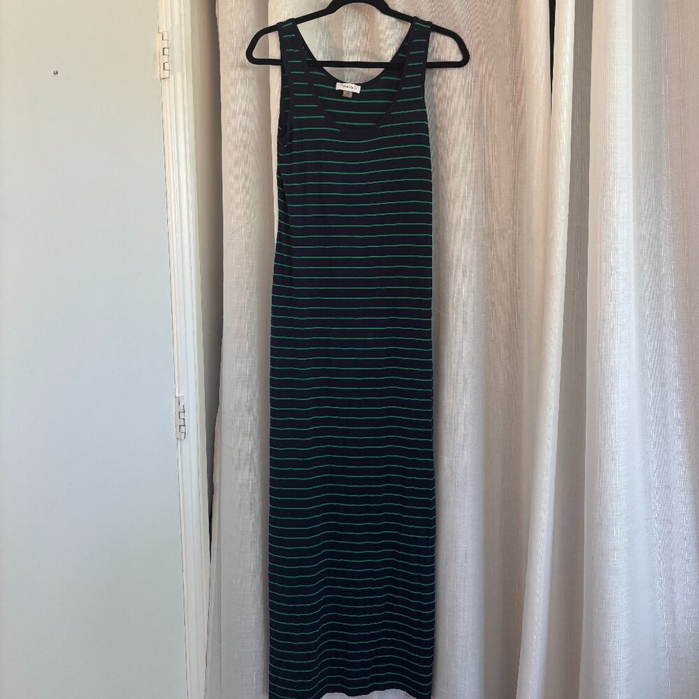 Calvin Klein navy and green striped maxi dress!